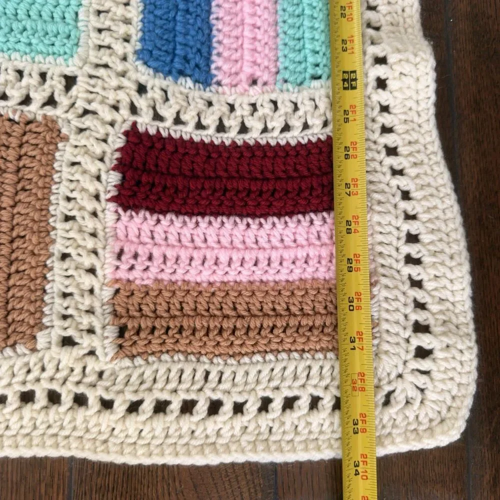 Handmade Crochet Patchwork Lap Blanket Throw Afghan Cottage Farmhouse 41.5